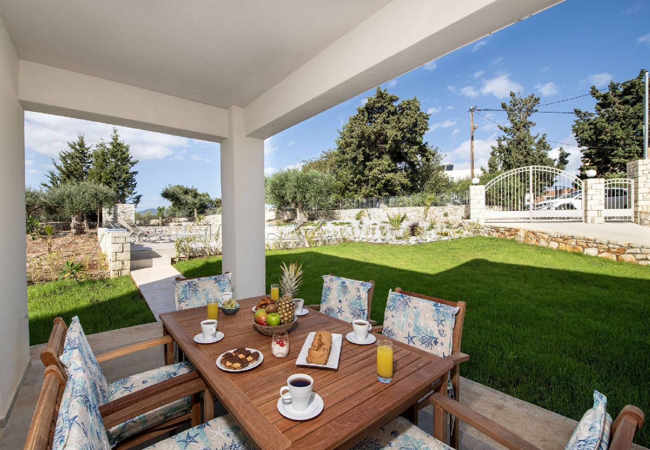 Outdoor dining terrace at villa in Douliana near Almyrida Chania