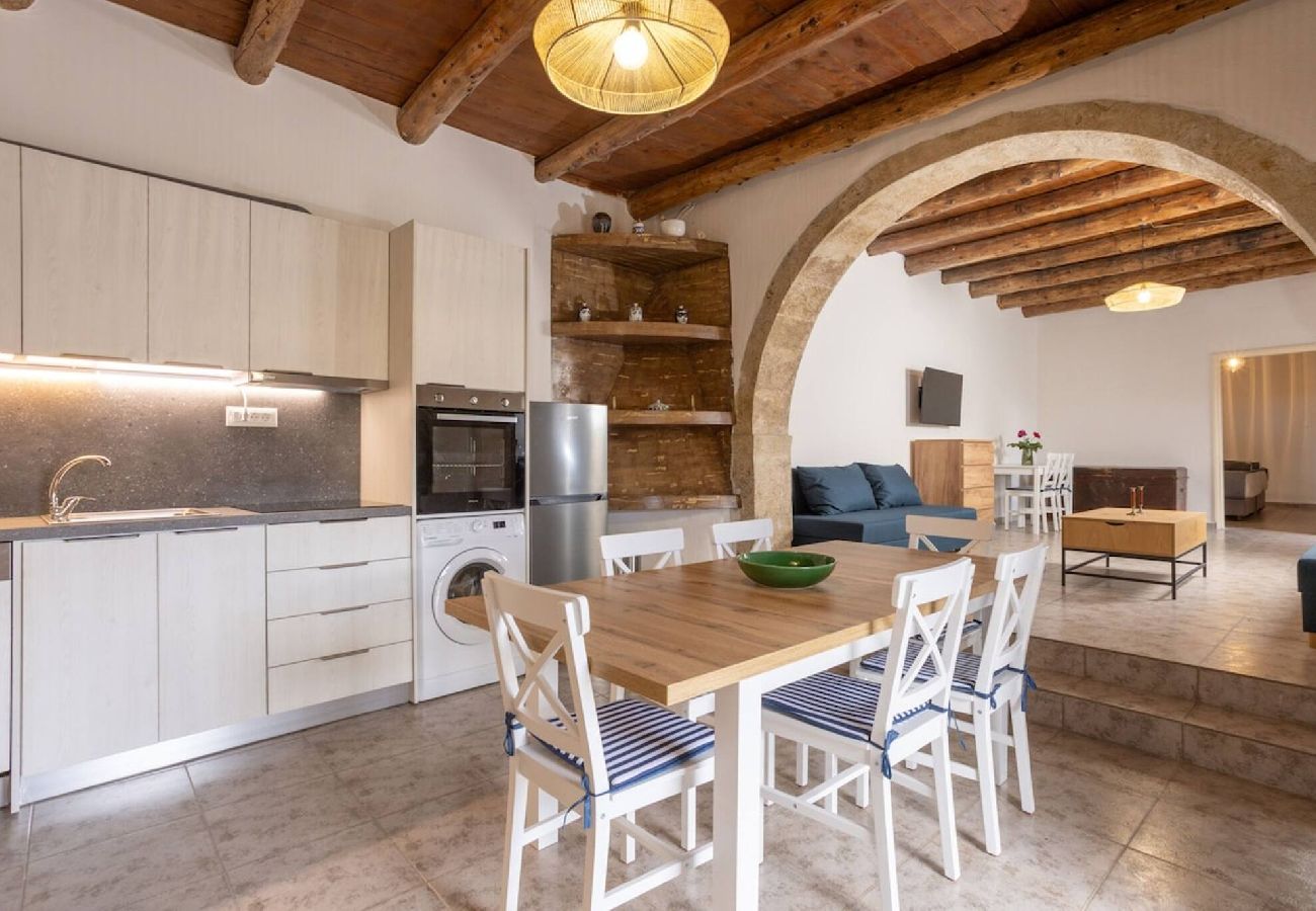 Traditional stone living room at Halases Panorama Villa Crete