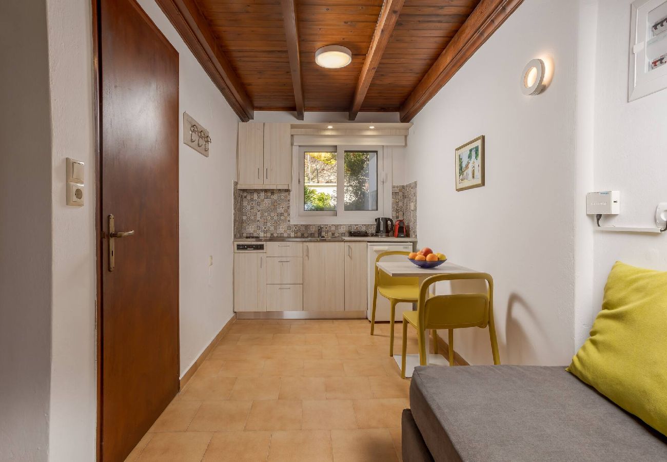 Kitchenette and living area in Xamoudochori suite