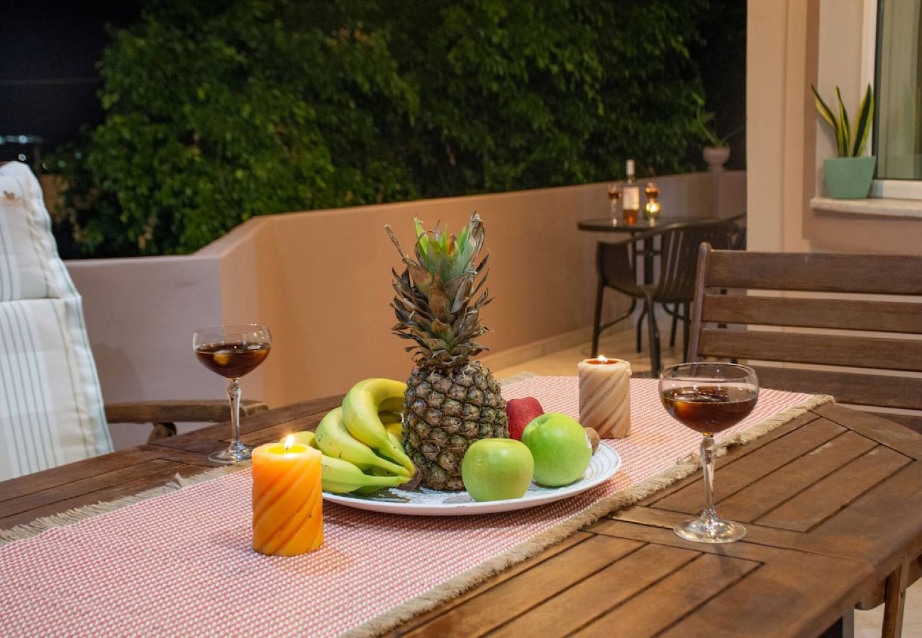 Outdoor patio seating area in Kounoupidiana Chania