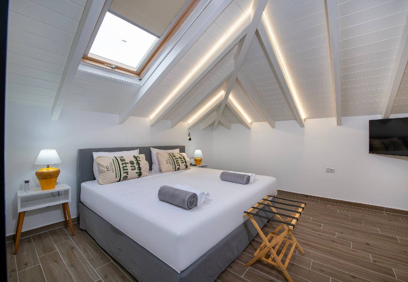 Modern master bedroom in luxury villa near Chania center